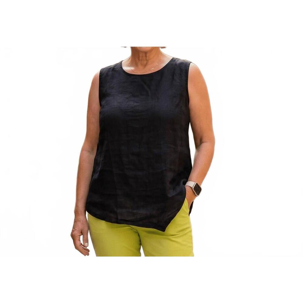 NEW PURO LINO the asymmetrical linen top in black